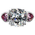 Cushion Cut and Pink Heart CZ Three Stone Ring