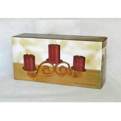 3pk Red Pillar Candle Set with Scrolled Holder