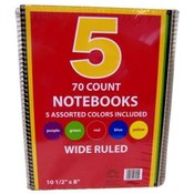Norcom 5 Pack 70 Sheet Wide Ruled Notebooks