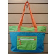 Large Beach Tote With Color Block Pattern