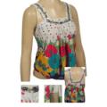 Ladies Sleeveless Top w/Polk-a-Dot + Floral Print