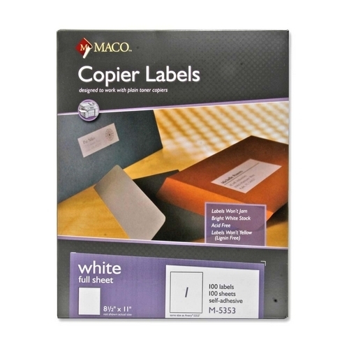 Maco Tag & Label Copier Labels, 100 Sheets Per Box, 8-1/2x11, White