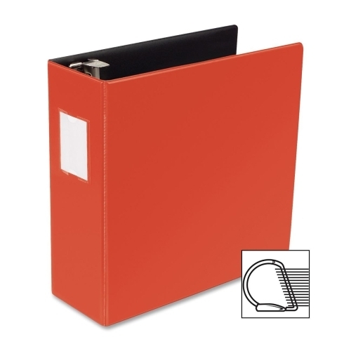 Business Source D-Ring Binder w/Label Holder, Hvy-Dty, 4, Red