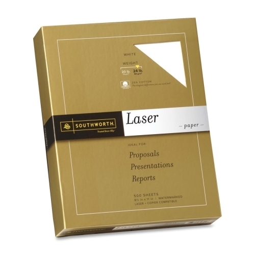 Southworth Company Fine Laser Paper, 24 lb., 8-1/2x11, 500/BX, White