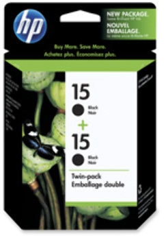 HP 15 Injet Twin Pack, 600 Page YIeld, 2/PK, Black. 1 EA/BX.