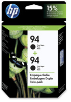 HP 94 Inkjet Cartridge, 480 Appox Page Yield,2/PK,Black. 1 EA/BX.