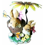 Resin Rabbits &amp; Pot With Metal Flowers