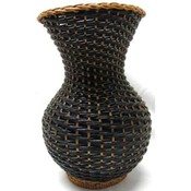 Round Black &amp; Blue Rattan Basket