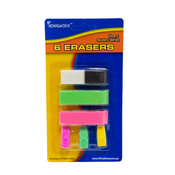 ERASERS - 6 PACK - 3 PENCIL CAP + 3 REGULAR