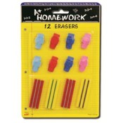 ERASERS - 12 PACK- ASSORTED PENCIL CAPS + REGULAR