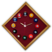 12in Diamond Billiard Clock Oak &amp; Burgandy Mali Fe