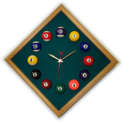 12in Diamond Billiard Clock Oak &amp; Dark Green Mali