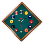 12in Diamond Billiard Clock Mahogany &amp; Dark Green