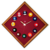 12in Diamond Billiard Clock Mahogany &amp; Burgandy Ma