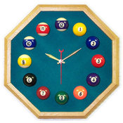 13in Octagon Billiard Clock Oak &amp; Std Green Mali F