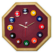 13in Octagon Billiard Clock Oak &amp; Wine Mali Felt