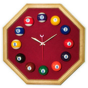 13in Octagon Billiard Clock Oak &amp; Burgandy Mali Fe