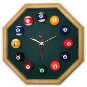13in Octagon Billiard Clock Oak &amp; Spruce Mali Felt