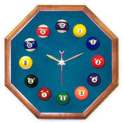 13in Octagon Billiard Clock Mahogany &amp; Std Green M