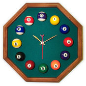 13in Octagon Billiard Clock Mahogany &amp; Dark Green