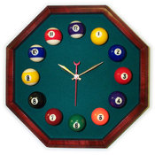 13in Octagon Billiard Clock Cherry &amp; Dark Green Ma