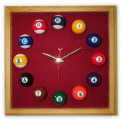 12in Square Billiard Clock Oak &amp; Burgandy Mali Fel