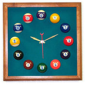 12in Square Billiard Clock Mahogany &amp; Std Green Ma