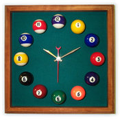 12in Square Billiard Clock Mahogany &amp; Dark Green M