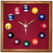 12in Square Billiard Clock Mahogany &amp; Burgandy Mal