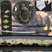 Handmade Katana with Brass Dragon Design and Inlay