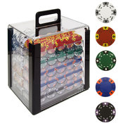 1000 14g Tri Color Ace/King Clay Poker Chips w/Acr