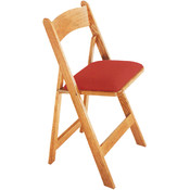 Natural Wood Poker Chair with Red Nylon Upholstery