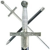 39 in Medieval Sword w/ Hard Scabbard - Wire Wrapp