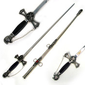 Silver Crusader Knights Templar Sword - Black Hand