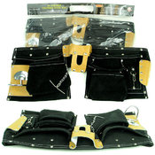 Extra Wide 10 Pocket Genuine Leather Tool Bag - Bl