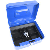 8 Inch Key Lock Blue Cash Box with Coin Tray