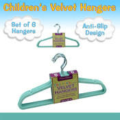 Set of 6 Children's Velvet Hangers - AQUA