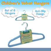 Set of 6 Children's Velvet Hangers - LIGHT BLUE