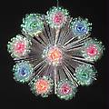 8" Multi-Color Lighted Iridescent Foil Flower Christmas Tree Topper