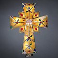 Lighted Amber Capiz Cross with Multi Gems Christmas Tree Topper - Clear Lights