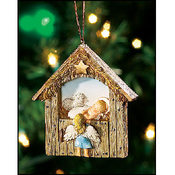 Angel Peeking into Nativity Ornament