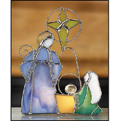 3 Piece Stained Glass Nativity Stand Votive Holder