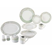 47 Piece Fine Porcelain China Set Green/Gold Trim