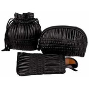 3pc Black Ruched Cosmetic Set