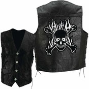 Buffalo Leather Motorcycle Vest-Skull/Crossbones