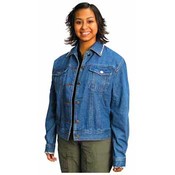 Ladies' Denim Jacket with Plaid Fabric Trim