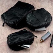 3pc Italian Leather Travel/Make-Up Bag Set