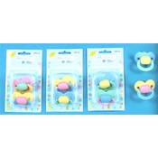 2 Pk Pacifiers W/Silicone Nipples In 3-Tone Colors