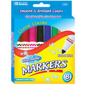 BAZIC 8 Color Jumbo Premium Washable Markers
