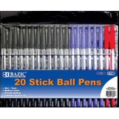 BAZIC Assorted Color Stick Pen (20/Pack)